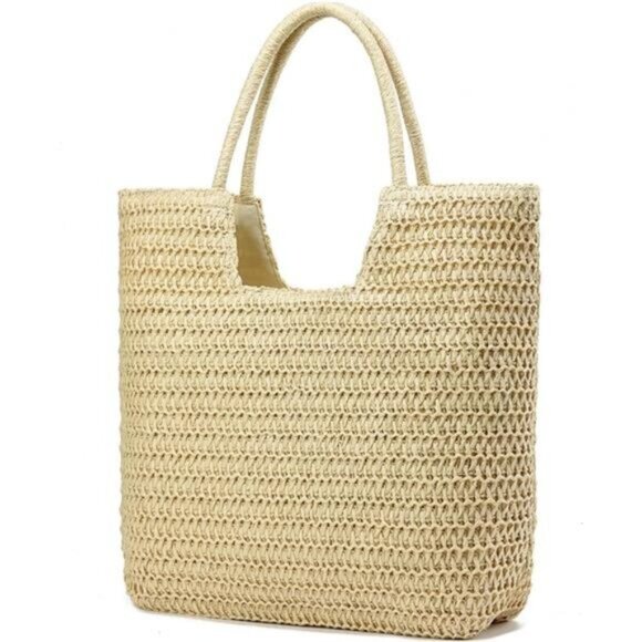 Straw Beach Bags for Vacation Holiday Beige - Picture 1 of 7